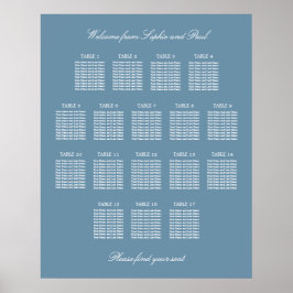 Dusty Blue 17 Table Wedding Seating Chart Poster