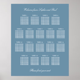 Dusty Blue 18 Table Wedding Seating Chart Poster