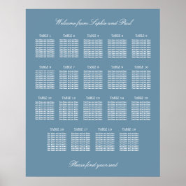 Dusty Blue 19 Table Wedding Seating Chart Poster