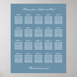 Dusty Blue 20 Table Wedding Seating Chart Poster