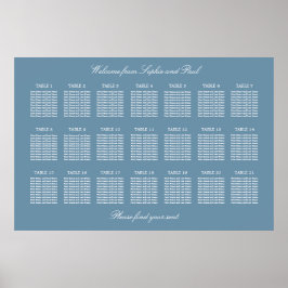 Dusty Blue 21 Table Wedding Seating Chart Poster