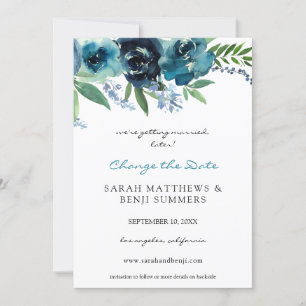 Dusty Blue 2 Floral Datum ändern (Groß) Einladung
