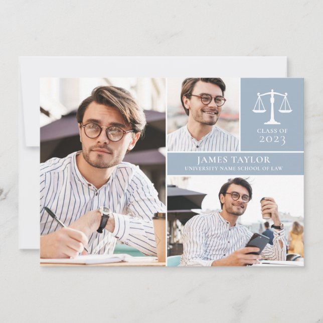 Dusty Blue 3 Foto Law School Graduation Party Einladung (Vorderseite)