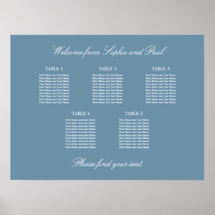 Dusty Blue 5 Table Wedding Chart Poster