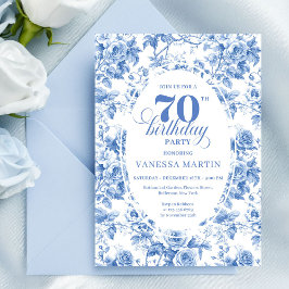 Dusty Blue 70th Birthday Floral Invitation Card Einladung