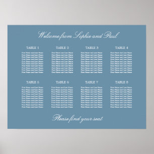 Dusty Blue 8 Table Wedding Chart Poster