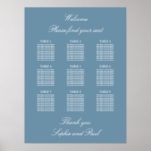 Dusty Blue 9 Table Wedding Chart Poster