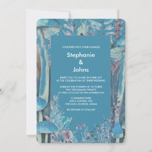 Dusty Blue Abstrakt Art Woodland Pilz Hochzeit Einladung
