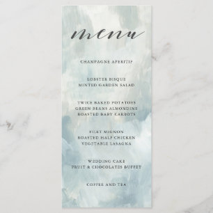 Dusty Blue Abstrakt Brushstrokes Wedding Menu Menükarte