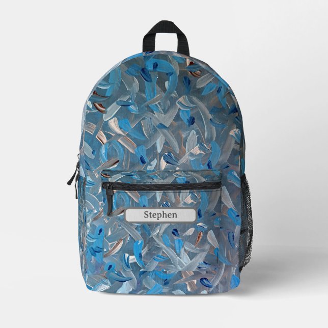 Dusty Blue Abstrakt Printed Backpack Bedruckter Rucksack (Vorderseite)