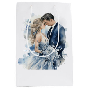 Dusty Blue Alcohol Ink Floral Wedding Mittlere Geschenktüte