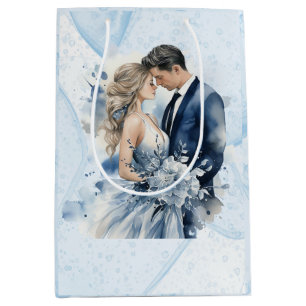 Dusty Blue Alcohol Ink Floral Wedding Mittlere Geschenktüte
