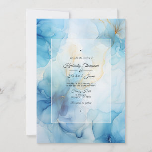 Dusty Blue Alcohol Ink Wedding Einladung