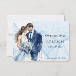 Dusty Blue Alcohol Tinte Bridge & Groom Save The Date
