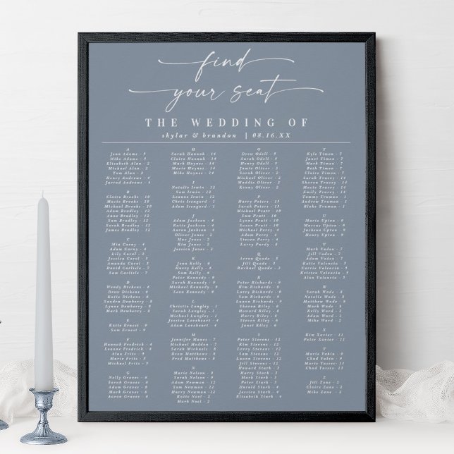 Dusty Blue Alphabetical Wedding Seating Chart Poster (Von Creator hochgeladen)