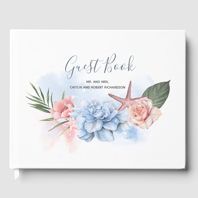 Dusty Blue and Blush Beach Wedding Gästebuch (Vorderseite)