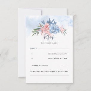 Dusty Blue and Blush Beach Wedding UAWG RSVP Karte