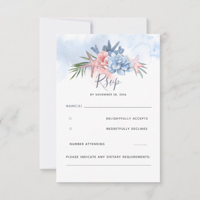 Dusty Blue and Blush Beach Wedding UAWG RSVP Karte (Vorderseite)