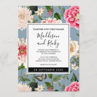 Dusty Blue and Blush Country Wedding Einladung