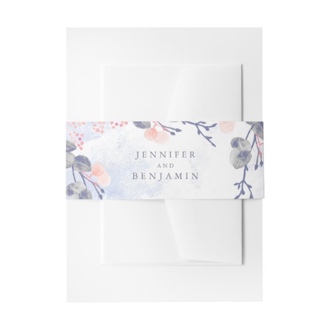 Dusty Blue and Blush Floral Watercolor Wedding Einladungsbanderole (Vorderseite Beispiel)
