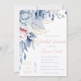 Dusty Blue and Blush Pink Floral Bridal Shower  Einladung