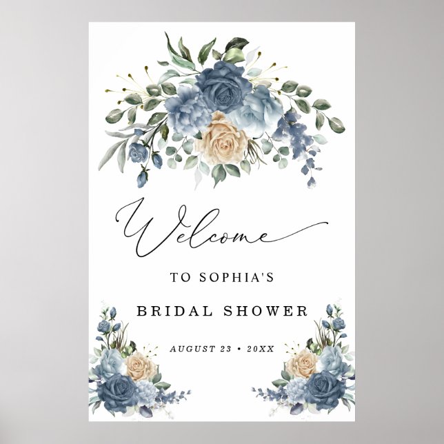 Dusty Blue and Champagne Bridal Shower Welcome Poster (Vorne)