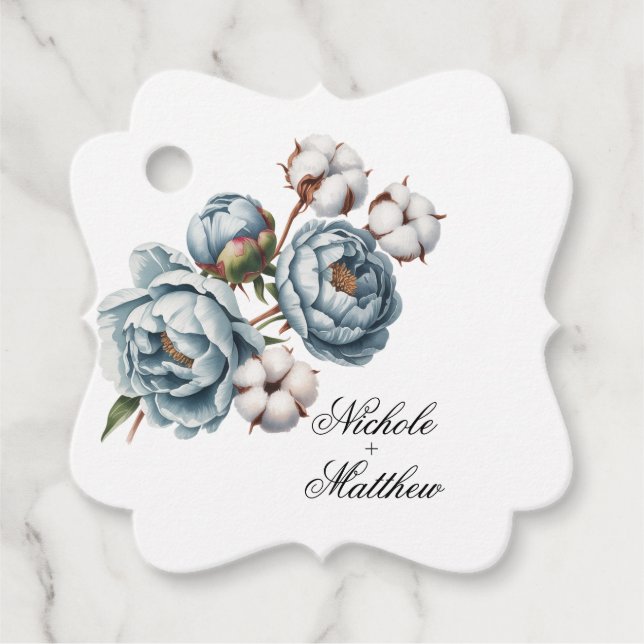 Dusty Blue and Cotton Wedding Thank You Geschenkanhänger (Vorderseite)