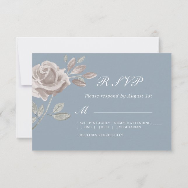 Dusty Blue and Dusty Rose Minimal Wasserfarbe UAWG RSVP Karte (Vorderseite)