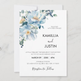 Dusty Blue and Gold Elegant Floral Rustic Wedding  Einladung