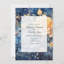 Dusty Blue and Gold Floral Wedding Einladung