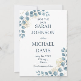 Dusty Blue And Gold Floral Wedding Save The Date