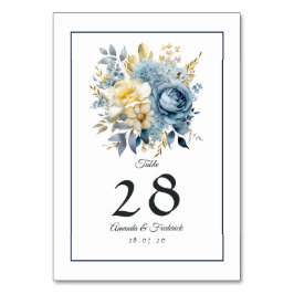 Dusty Blue and Gold Floral Wedding Tischnummer