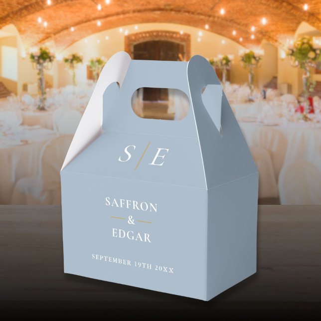 Dusty Blue and Gold Monogram Wedding Geschenkschachtel (Dusty Blue And Gold Monogram Wedding Favor Boxes)