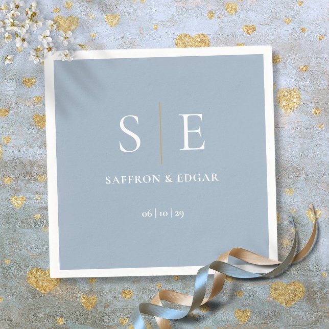 Dusty Blue and Gold Monogram Wedding Serviette (Dusty Blue And Gold Monogram Wedding Napkins)