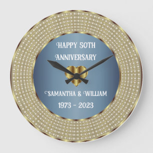 Dusty Blue and Gold Wedding Anniversary Geometric Große Wanduhr