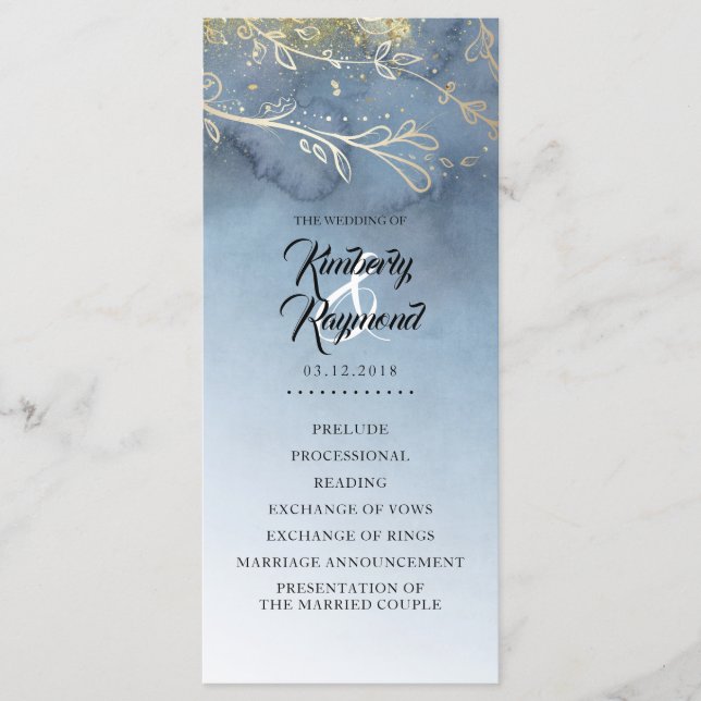 Dusty Blue and Gold Wedding Programme (Vorderseite)