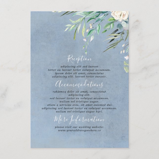 Dusty Blue and Greenerity Wedding Information Gues Begleitkarte (Vorderseite)