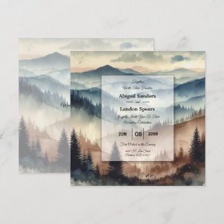 Dusty Blue and Mocha Brown Mountains Wedding Einladung