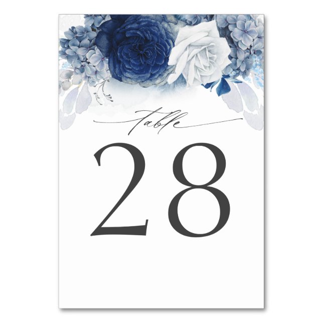 Dusty Blue and Navy Blue Wedding Tischnummer Card (Vorderseite)