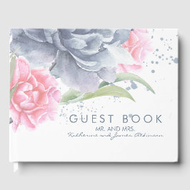 Dusty Blue and Pink Floral Watercolor Wedding Gästebuch
