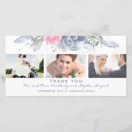 Dusty Blue and Pink Floral Wedding Vielen Dank Dankeskarte