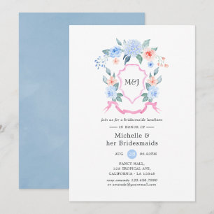 Dusty Blue and Pink Wappen Bridesmaids Luncheon Einladung