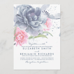Dusty Blue and Pink Watercolor Blume Hochzeiten Einladung