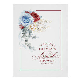 Dusty Blue and Red Bridal Shower Welcome Poster