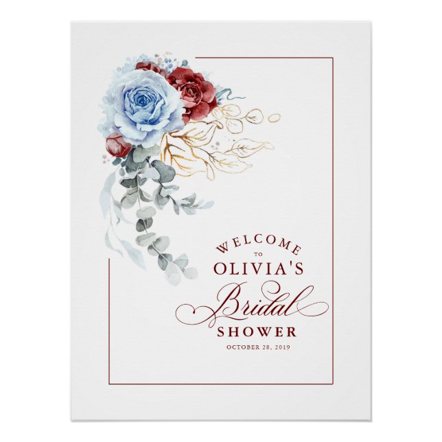 Dusty Blue and Red Bridal Shower Welcome Poster (Vorderseite)