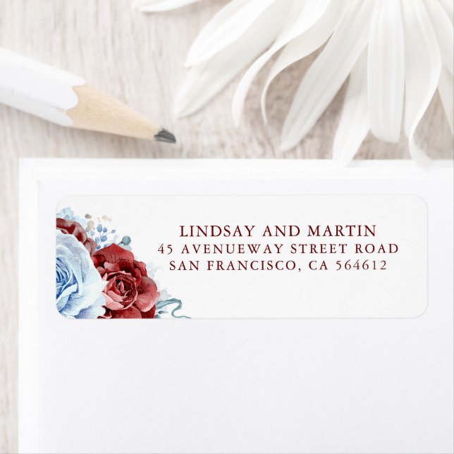 Dusty Blue and Red Flowers Elegant Botanical (Insitu)