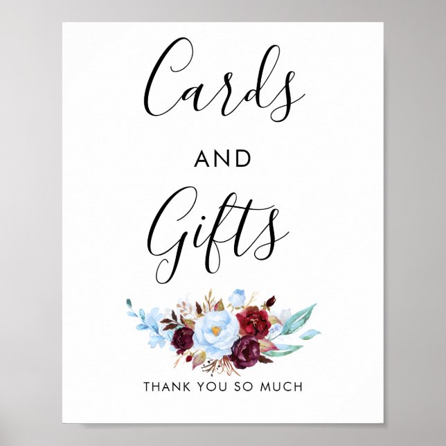 Dusty Blue and Red Wedding Cards and Gifts Sign Poster (Vorne)