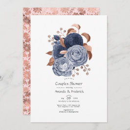 Dusty Blue and Rose Gold Floral Couples Dusche Einladung