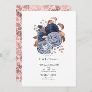 Dusty Blue and Rose Gold Floral Couples Dusche Einladung