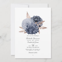 Dusty Blue and Rose Gold Floral Wedding QR Code in